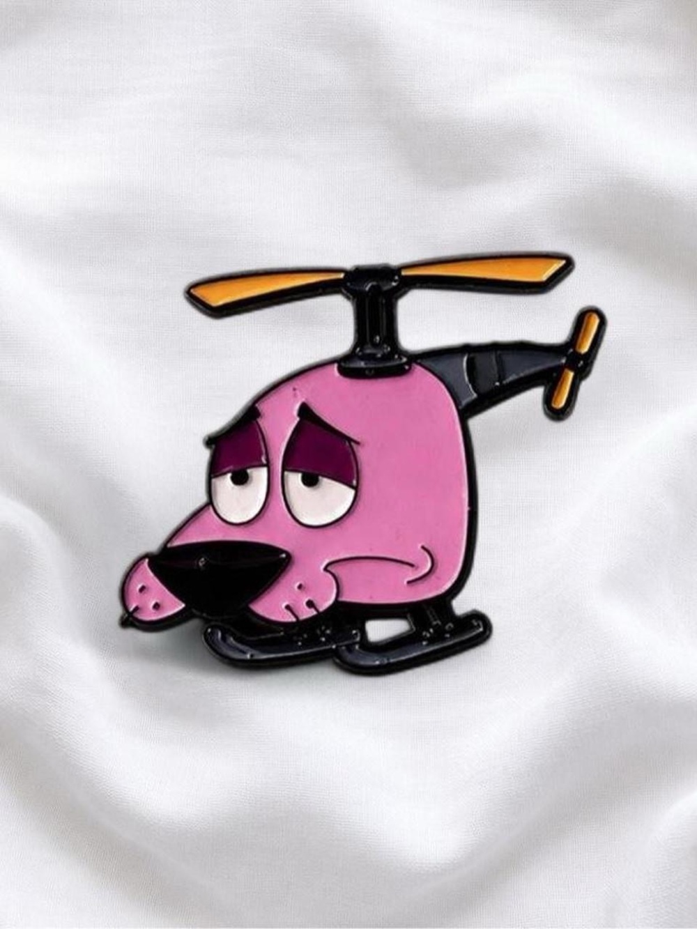 Cute Pink Helicopter Dog Enamel Pin courage the cowardly dog